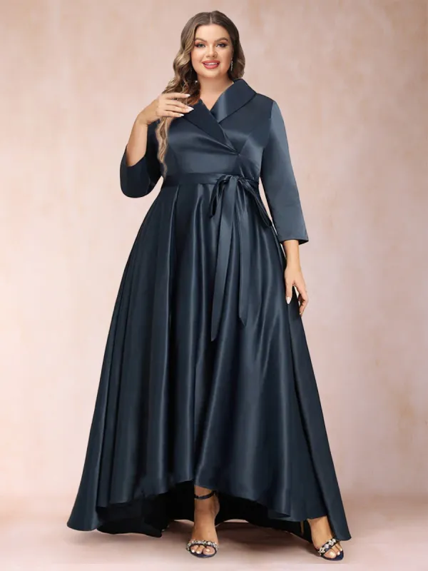 A-Line/Princess 3/4 Sleeves Asymmetrical V-Neck Plus Size Mother of the Bride Dresses sold by Lavetir