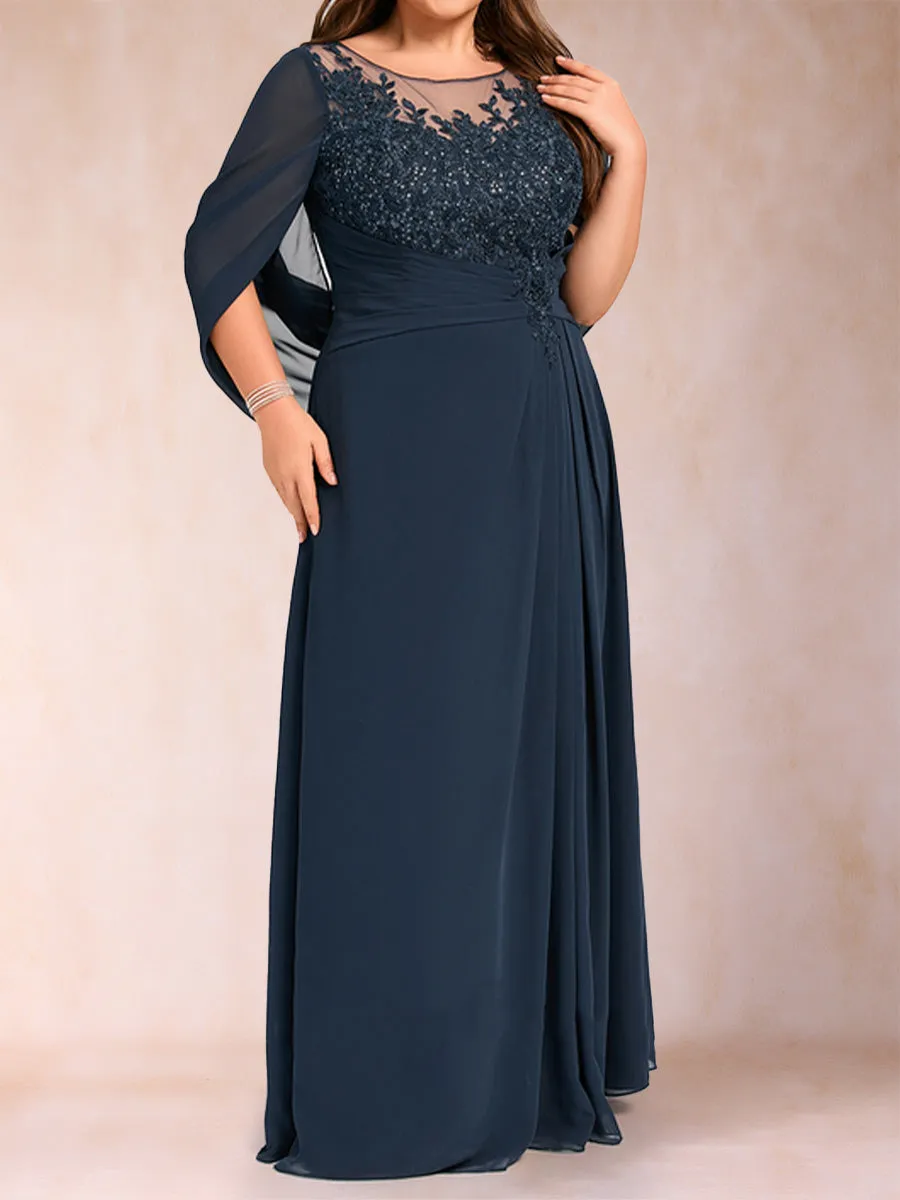 A-Line/Princess Scoop Half Sleeves Plus Size Mother of the Bride Dresses with Appliques & Ruffles sold by Lavetir product image thumbnail 3