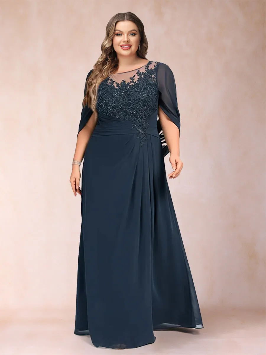 A-Line/Princess Scoop Half Sleeves Plus Size Mother of the Bride Dresses with Appliques & Ruffles sold by Lavetir