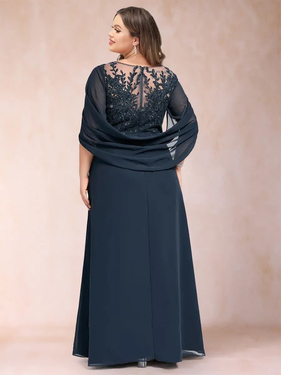 A-Line/Princess Scoop Half Sleeves Plus Size Mother of the Bride Dresses with Appliques & Ruffles sold by Lavetir product image thumbnail 2
