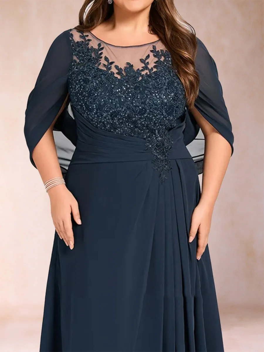 A-Line/Princess Scoop Half Sleeves Plus Size Mother of the Bride Dresses with Appliques & Ruffles sold by Lavetir product image thumbnail 5