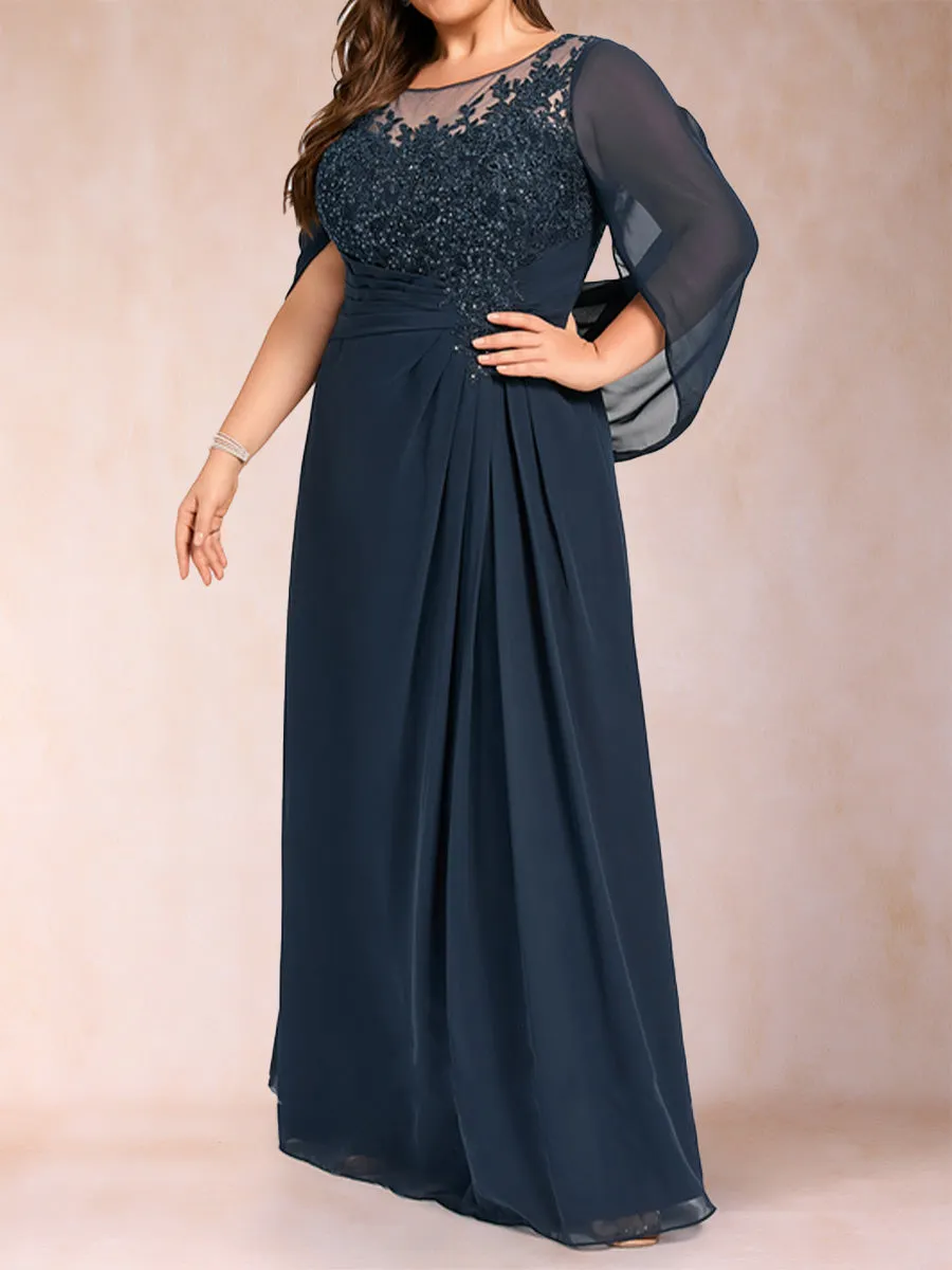 A-Line/Princess Scoop Half Sleeves Plus Size Mother of the Bride Dresses with Appliques & Ruffles sold by Lavetir product image thumbnail 4