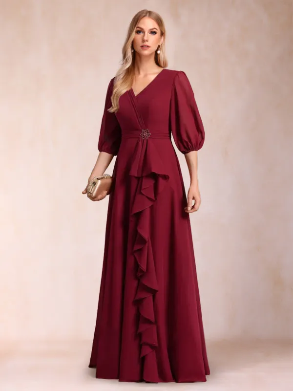 A-Line/Princess V-Neck 3/4 Sleeves Mother of the Bride Dresses with Ruffles sold by Lavetir