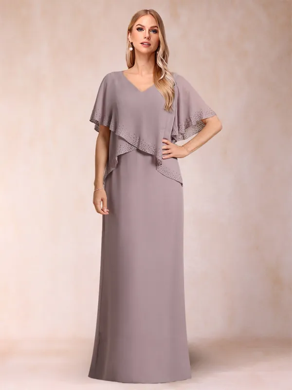 Sheath/Column V-Neck Short Sleeves Mother of the Bride Dresses with Rhinestones sold by Lavetir