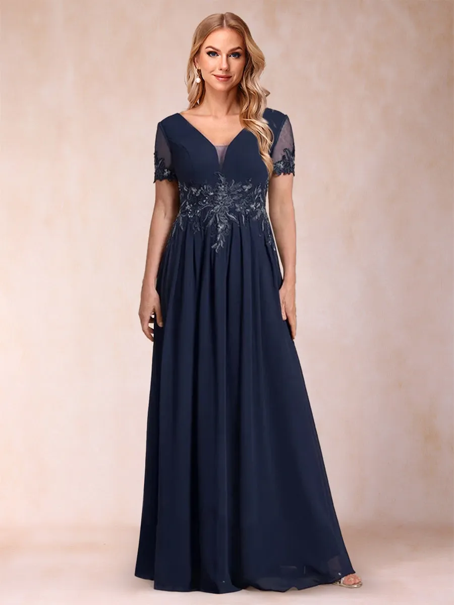 A-Line/Princess V-Neck Short Sleeves Mother of the Bride Dresses with Applique sold by Lavetir