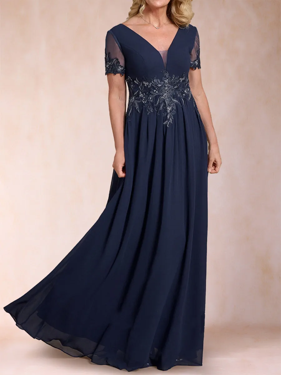 A-Line/Princess V-Neck Short Sleeves Mother of the Bride Dresses with Applique sold by Lavetir product image thumbnail 3