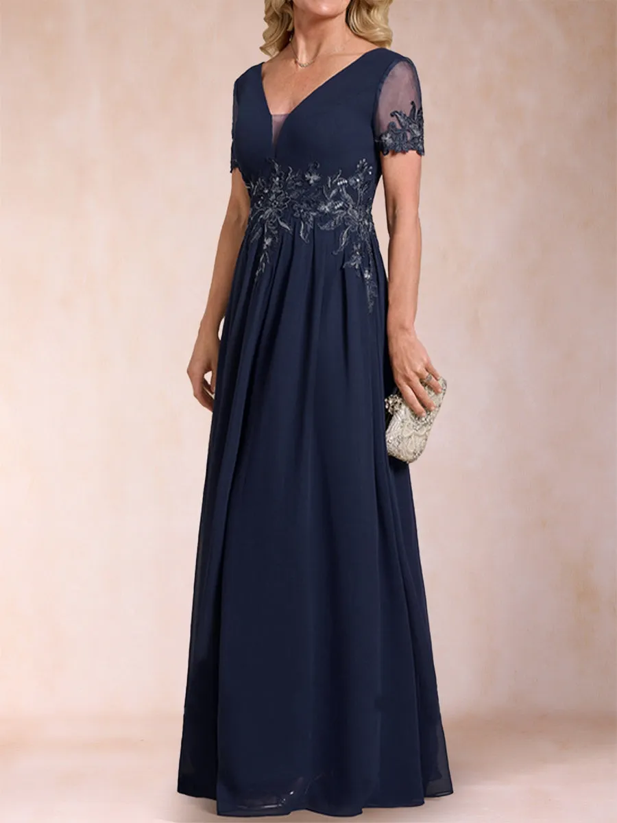A-Line/Princess V-Neck Short Sleeves Mother of the Bride Dresses with Applique sold by Lavetir product image thumbnail 4