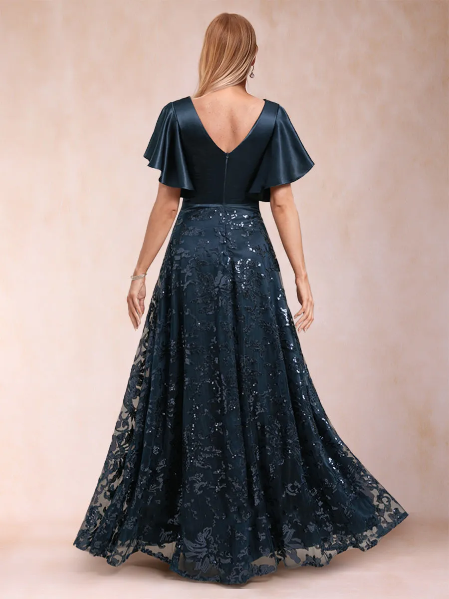 A-Line/Princess V-Neck Short Sleeves Mother of the Bride Dresses with Lace sold by Lavetir product image thumbnail 2