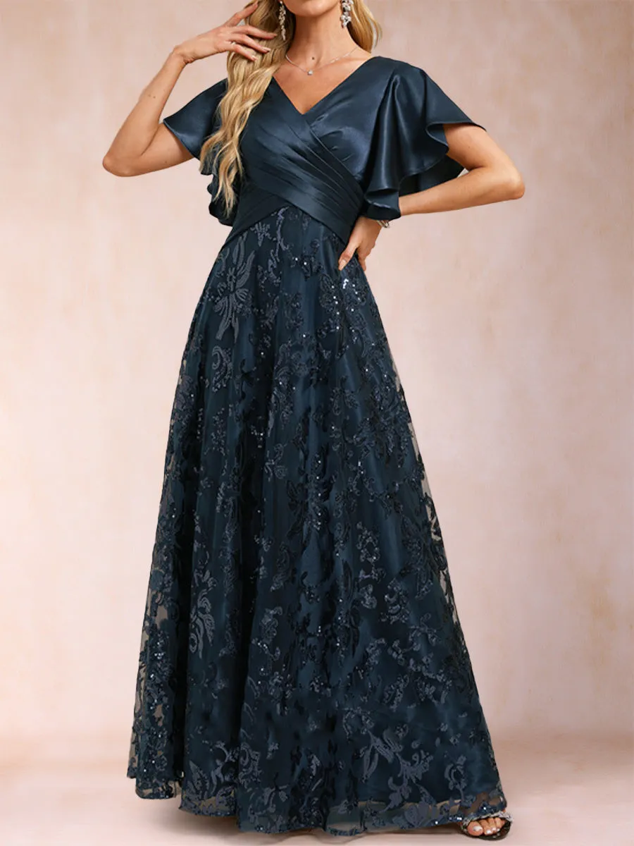 A-Line/Princess V-Neck Short Sleeves Mother of the Bride Dresses with Lace sold by Lavetir product image thumbnail 3