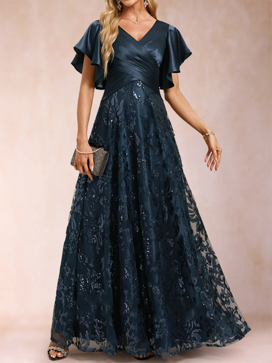 A-Line/Princess V-Neck Short Sleeves Mother of the Bride Dresses with Lace sold by Lavetir product image thumbnail 4