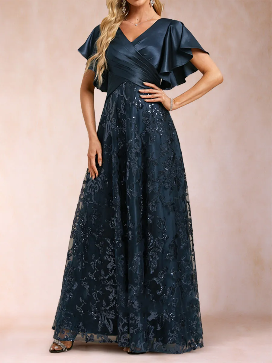 A-Line/Princess V-Neck Short Sleeves Mother of the Bride Dresses with Lace sold by Lavetir product image thumbnail 5