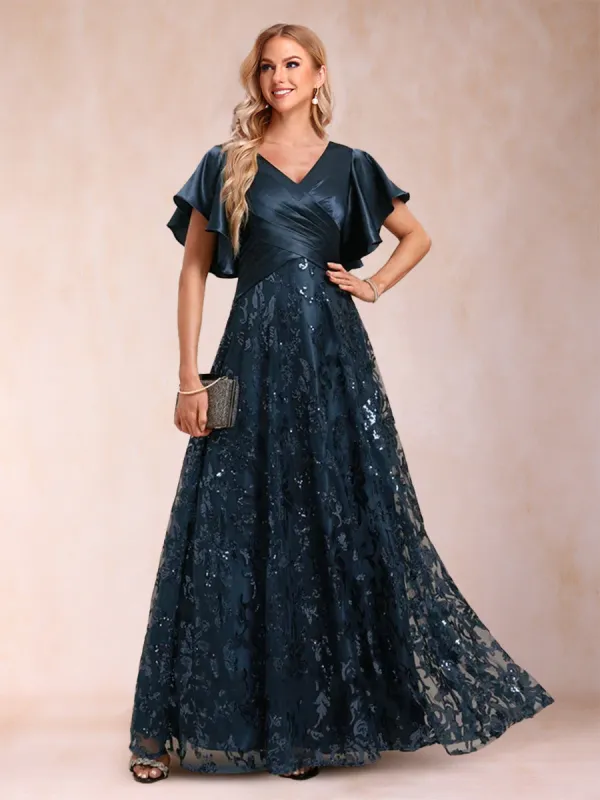 A-Line/Princess V-Neck Short Sleeves Mother of the Bride Dresses with Lace sold by Lavetir