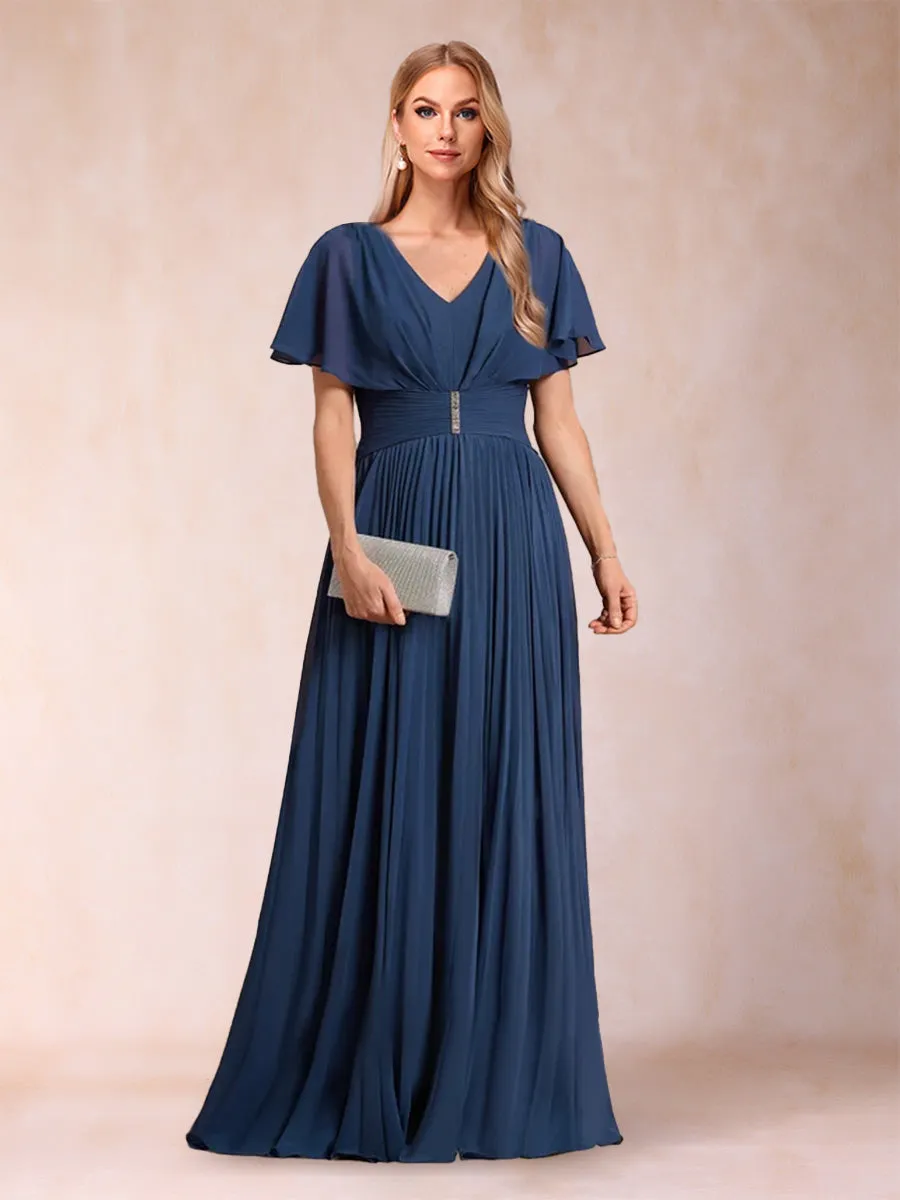 A-Line/Princess V-Neck Short Sleeves Mother of the Bride Dresses with Sash sold by Lavetir