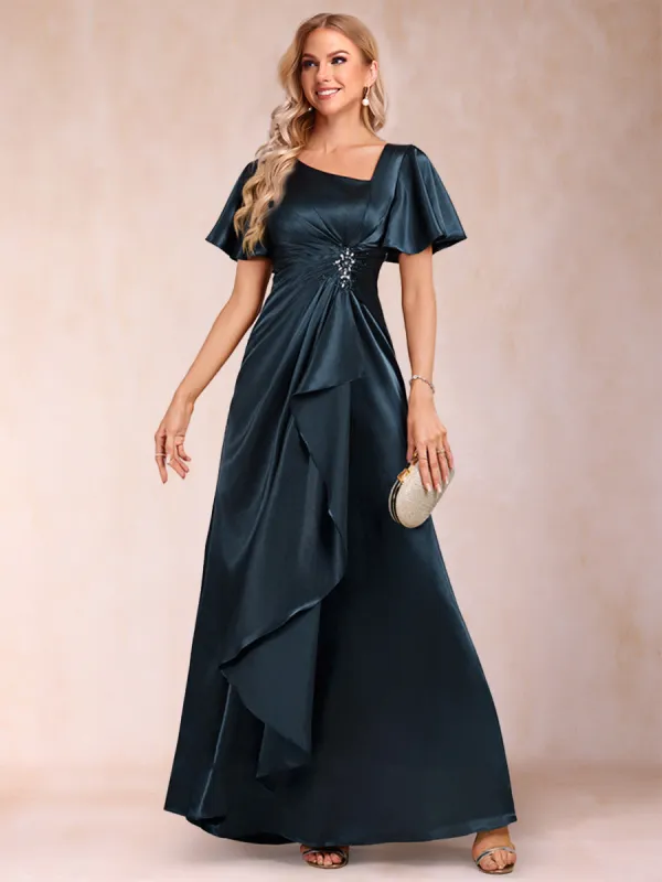 A-Line/Princess V-Neck Short Sleeves Mother of the Bride Dresses with Sash sold by Lavetir
