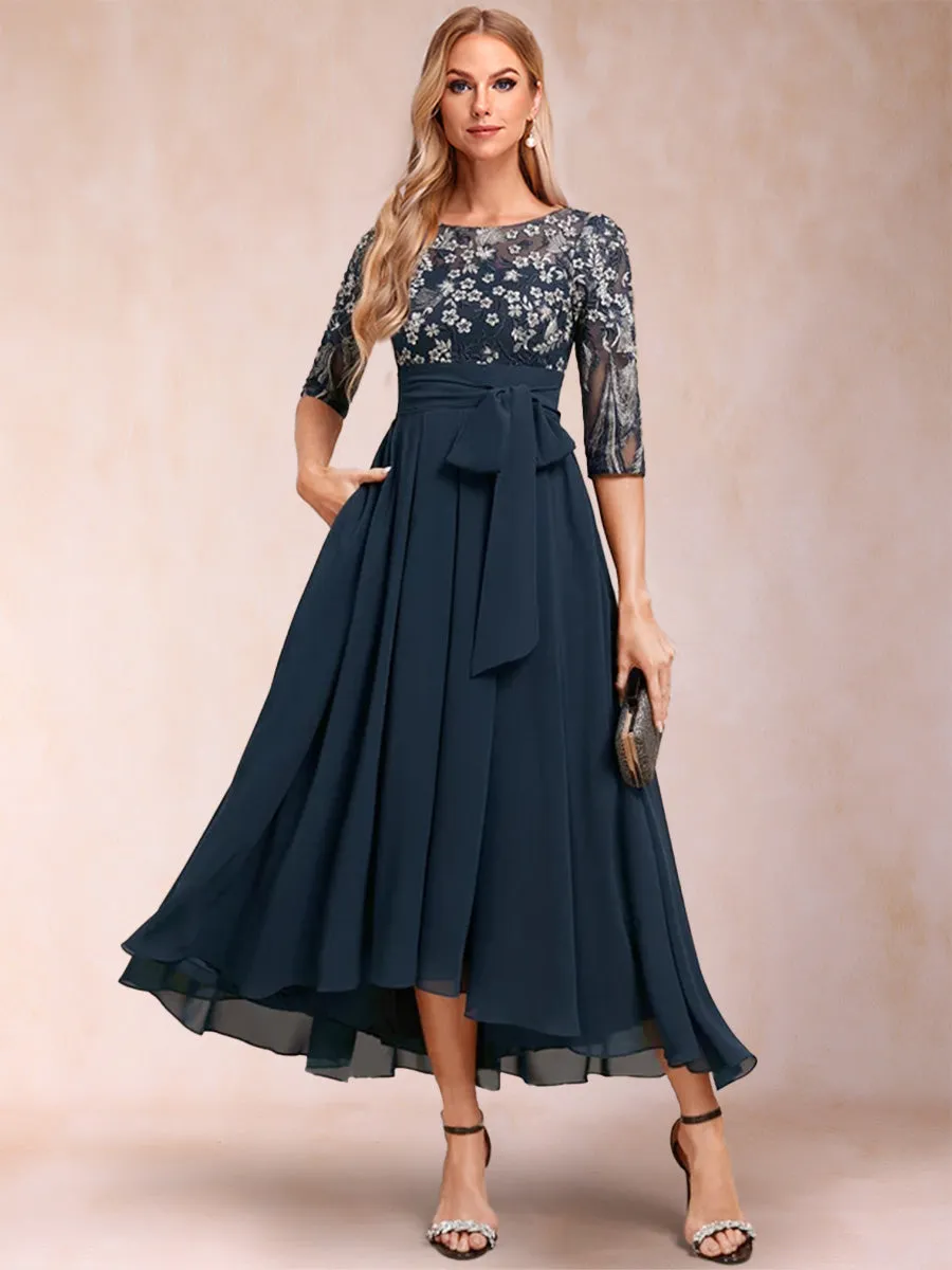 A-Line/Princess Scoop Half Sleeves Mother of the Bride Dresses with Belt sold by Lavetir