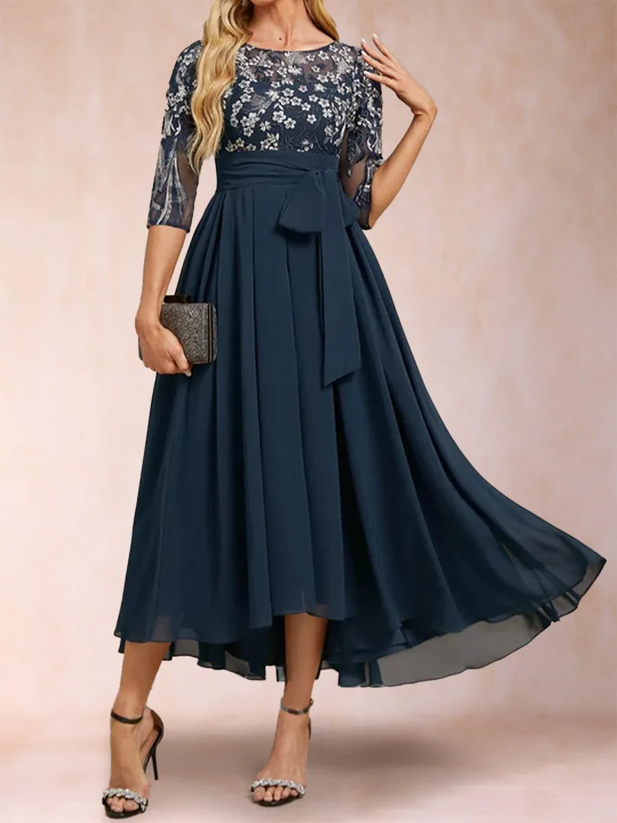 A-Line/Princess Scoop Half Sleeves Mother of the Bride Dresses with Belt sold by Lavetir product image thumbnail 4