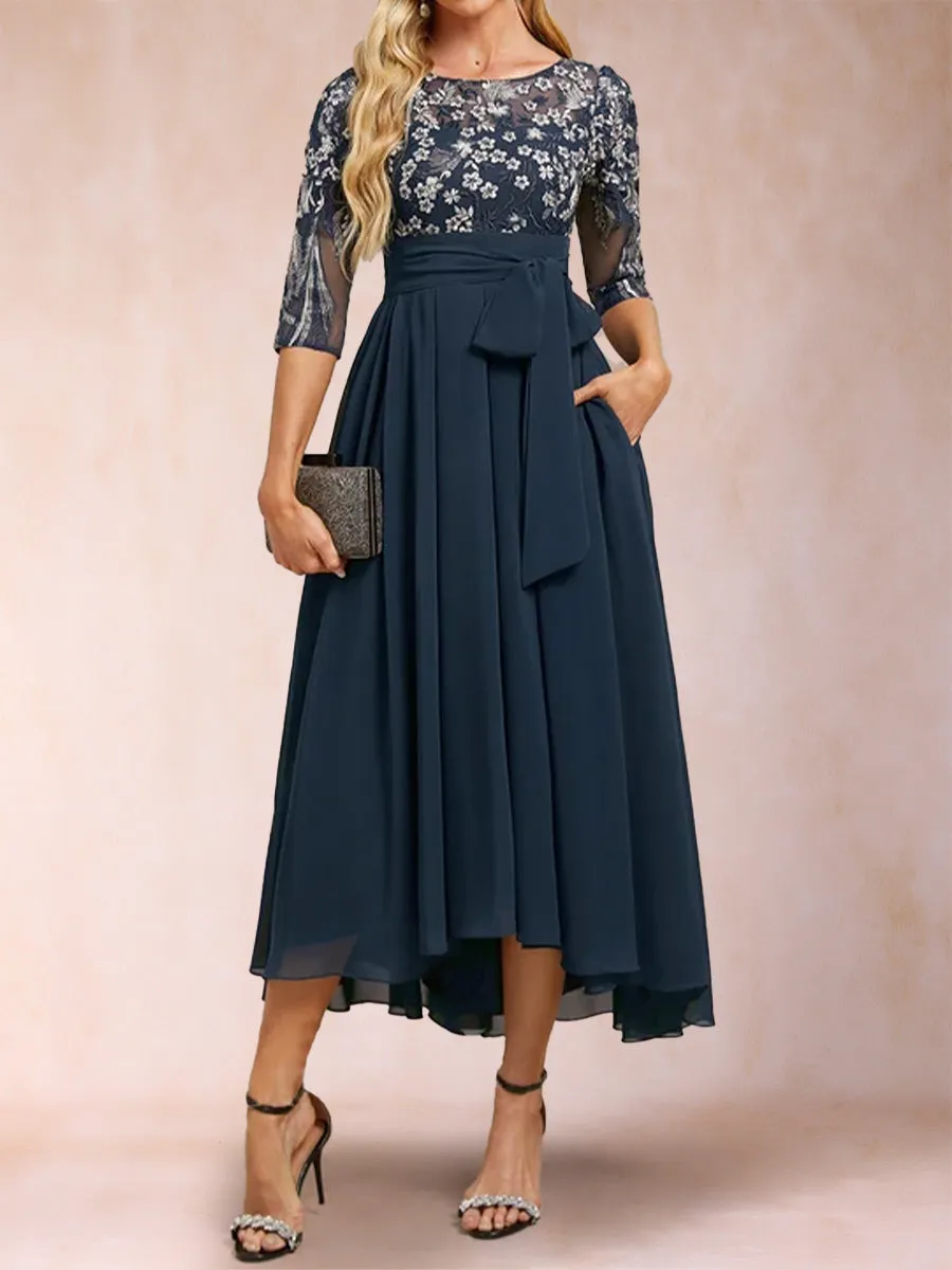 A-Line/Princess Scoop Half Sleeves Mother of the Bride Dresses with Belt sold by Lavetir product image thumbnail 3