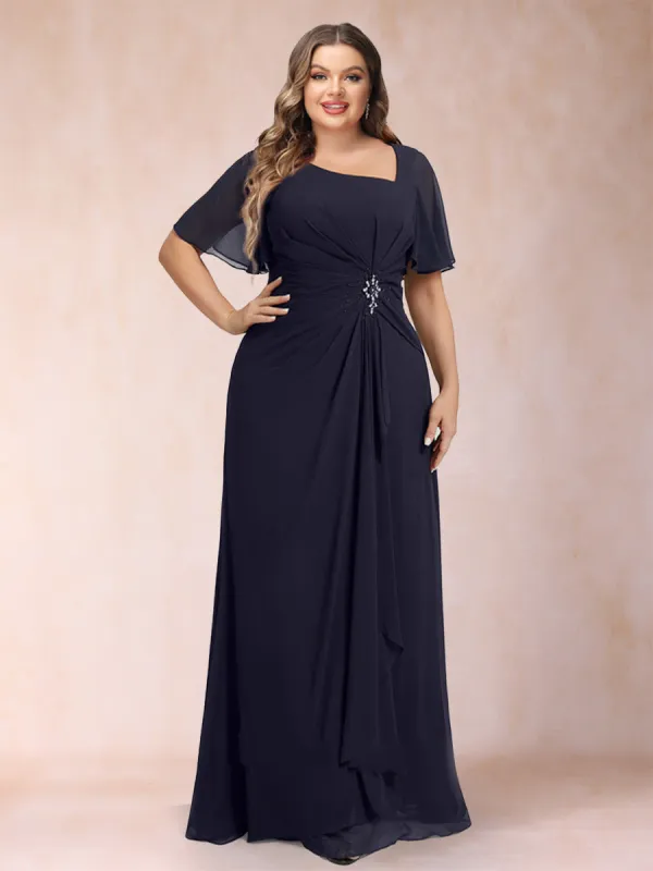 A-Line/Princess Floor-Length Short Sleeves V-Neck Plus Size Mother of the Bride Dresses sold by Lavetir
