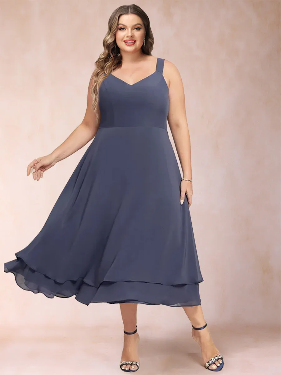 A-Line/Princess Tea-Length 3/4 Sleeves V-Neck Plus Size Mother of the Bride Dresses sold by Lavetir product image thumbnail 5
