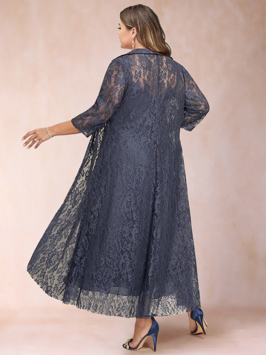 A-Line/Princess Tea-Length 3/4 Sleeves V-Neck Plus Size Mother of the Bride Dresses sold by Lavetir product image thumbnail 2