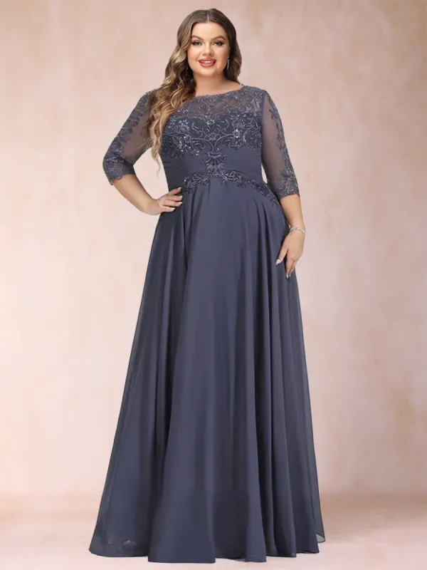 A-Line/Princess Floor-Length Half Sleeves Scoop Plus Size Mother of the Bride Dresses sold by Lavetir