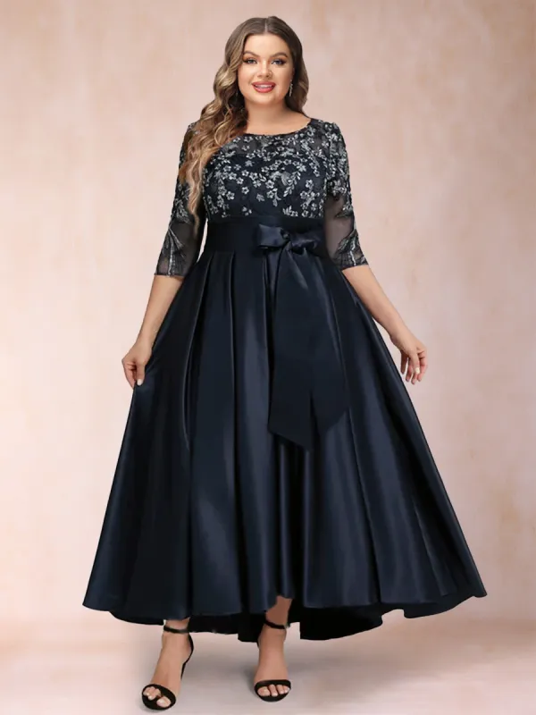 A-Line/Princess Asymmetrical 3/4 Sleeves Scoop Plus Size Mother of the Bride Dresses sold by Lavetir