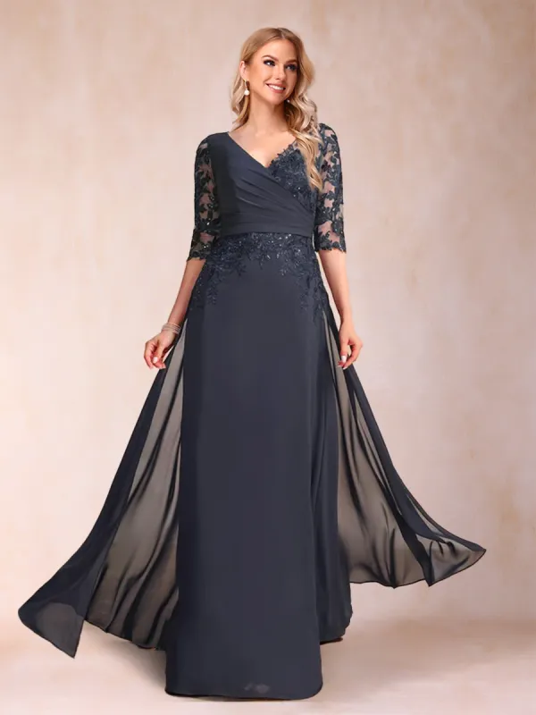 Sheath/Column V-Neck Half Sleeves Mother of the Bride Dresses with Applique sold by Lavetir