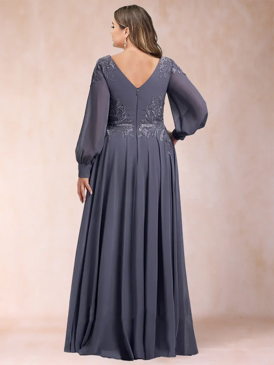 A-Line/Princess V-Neck Long Sleeves Plus Size Mother of the Bride Dresses with Applique sold by Lavetir product image thumbnail 2