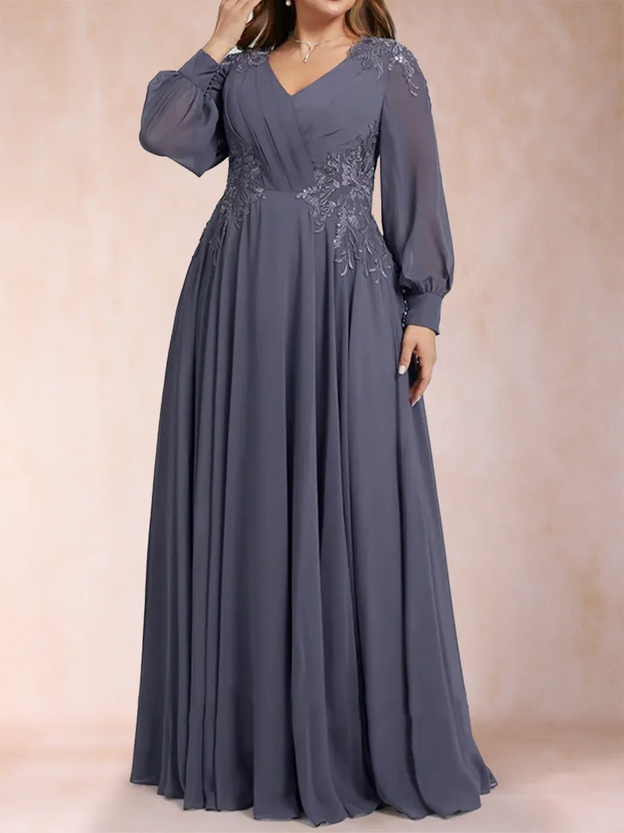 A-Line/Princess V-Neck Long Sleeves Plus Size Mother of the Bride Dresses with Applique sold by Lavetir product image thumbnail 4