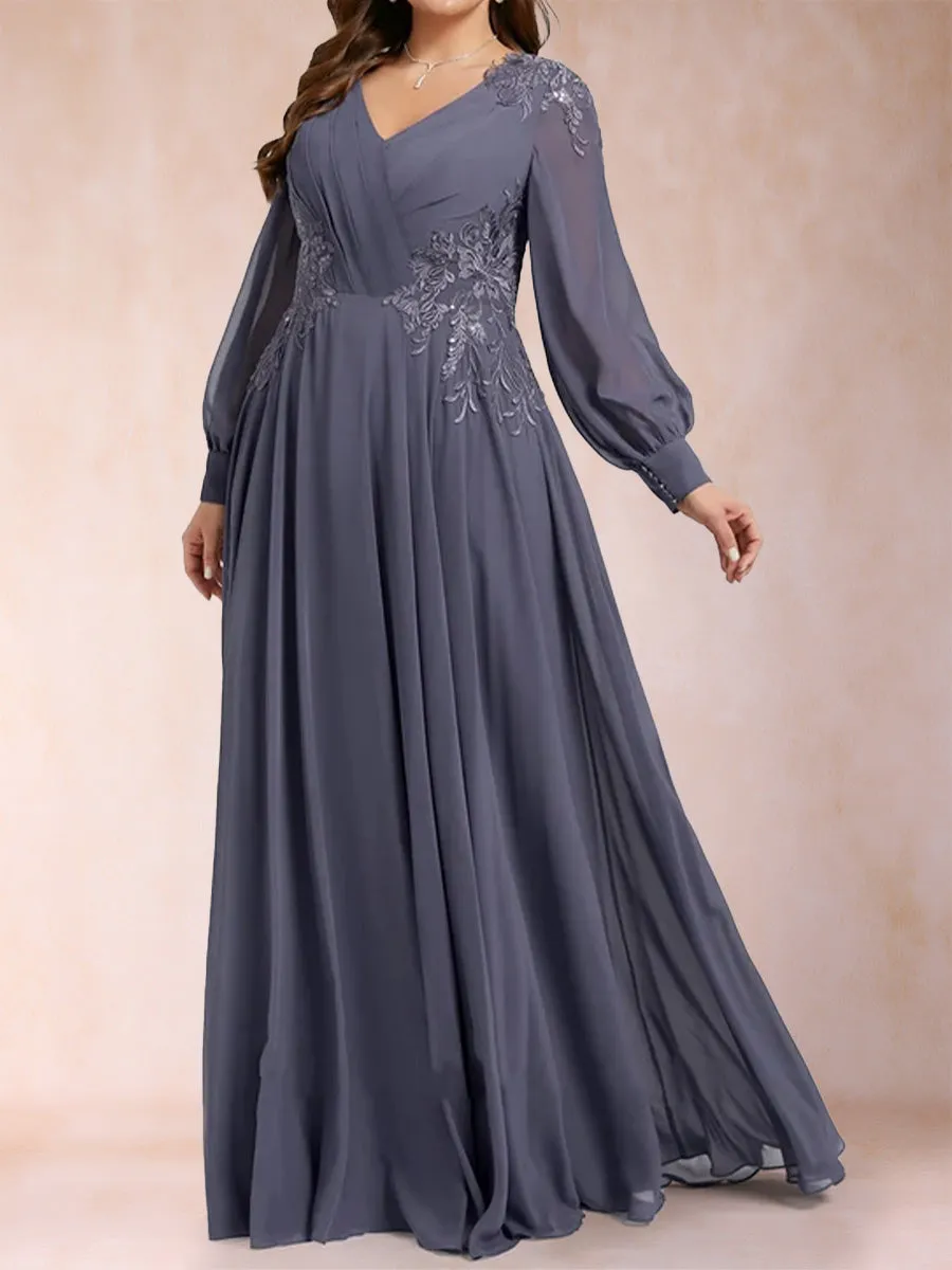 A-Line/Princess V-Neck Long Sleeves Plus Size Mother of the Bride Dresses with Applique sold by Lavetir product image thumbnail 3