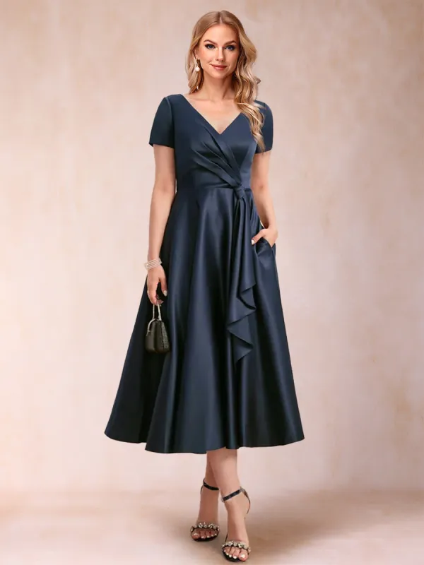 A-Line/Princess V-Neck Short Sleeves Mother of the Bride Dresses with Ruched sold by Lavetir