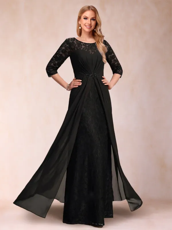 Sheath/Column Scoop 3/4 Sleeves Mother of the Bride Dresses with Lace sold by Lavetir