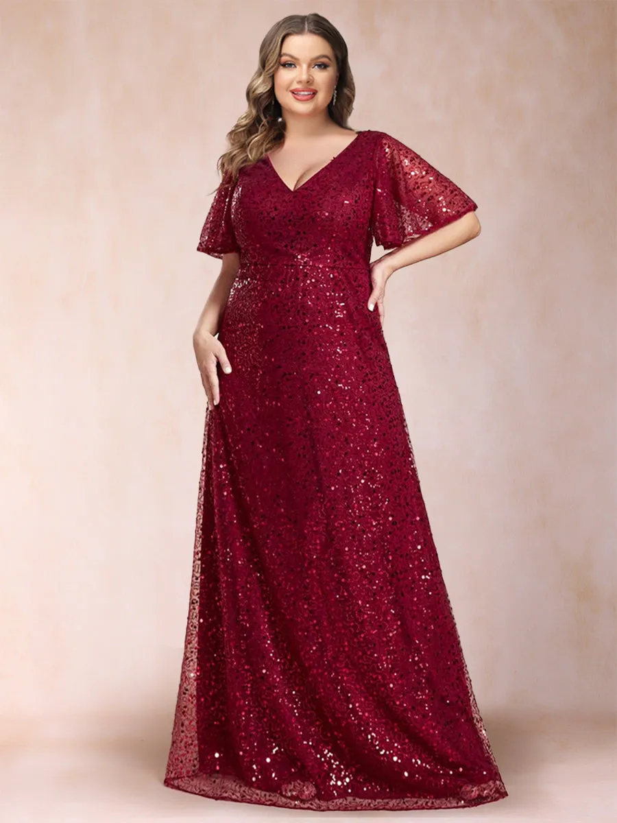 A-Line/Princess V-Neck Sequins Plus Size Mother of the Bride Dresses sold by Lavetir
