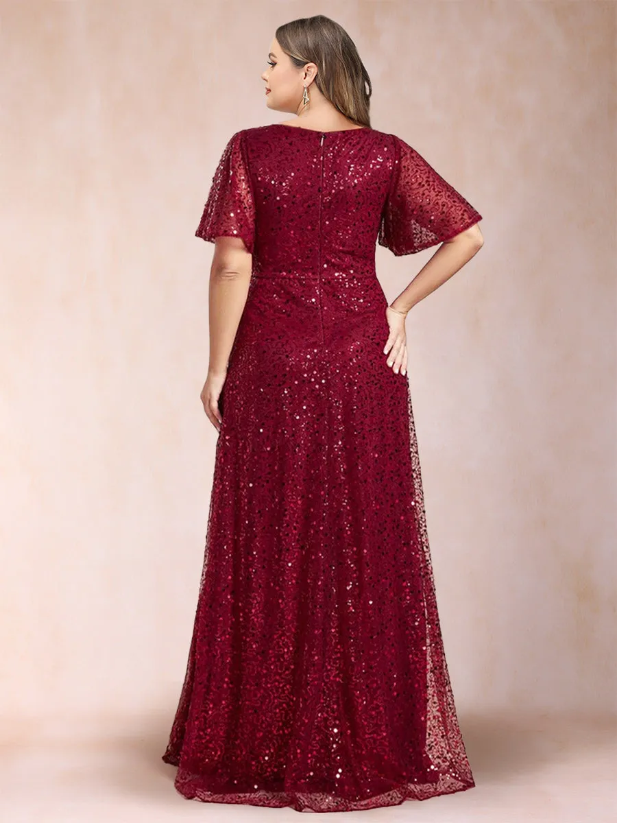 A-Line/Princess V-Neck Sequins Plus Size Mother of the Bride Dresses sold by Lavetir product image thumbnail 2