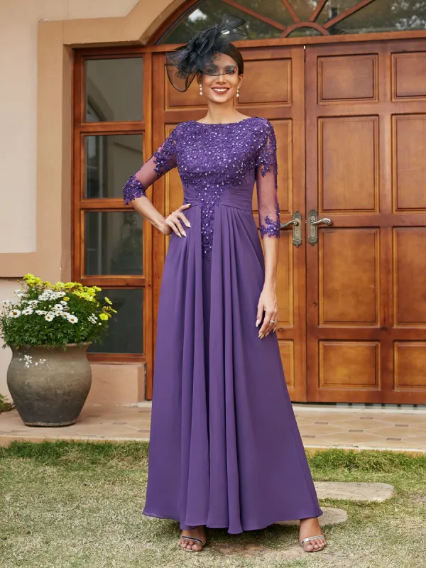 A-Line/Princess Long Evening Dresses with Lace Appliques & Half Sleeves sold by Lavetir