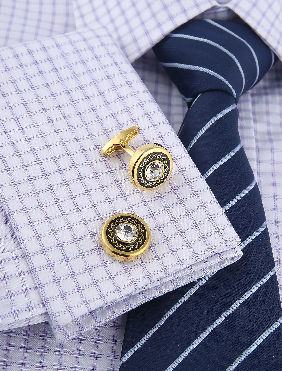 Men's Fashion 2Pcs Cufflinks Golden Geometric with Rhinestones sold by Lavetir product image thumbnail 5