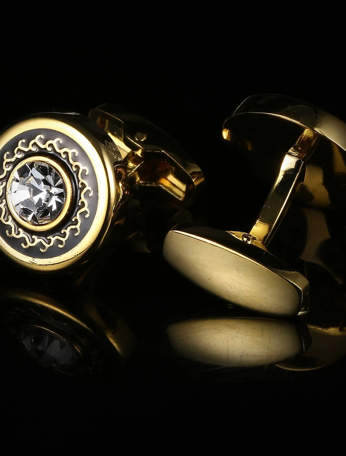 Men's Fashion 2Pcs Cufflinks Golden Geometric with Rhinestones sold by Lavetir product image thumbnail 2