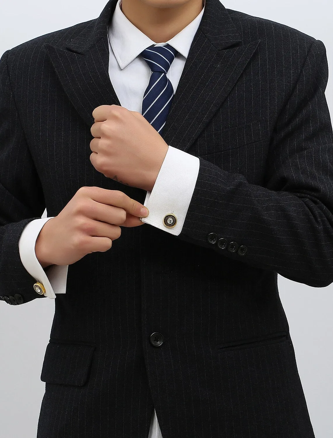 Men's Fashion 2Pcs Cufflinks Golden Geometric with Rhinestones sold by Lavetir product image thumbnail 3