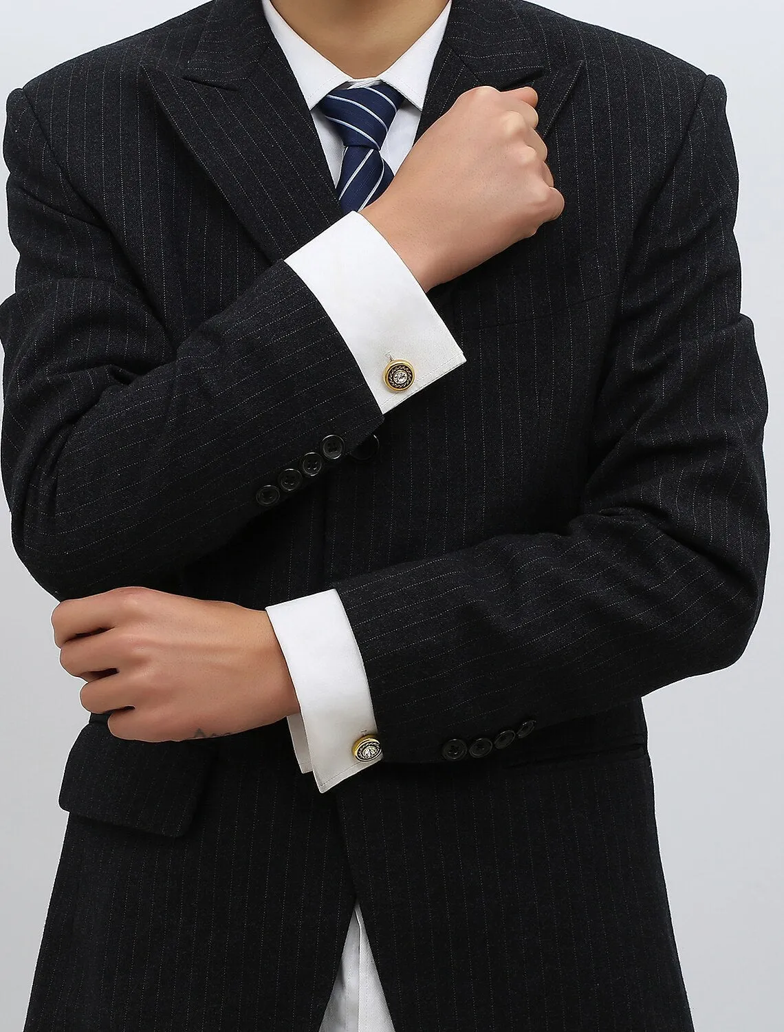 Men's Fashion 2Pcs Cufflinks Golden Geometric with Rhinestones sold by Lavetir product image thumbnail 4