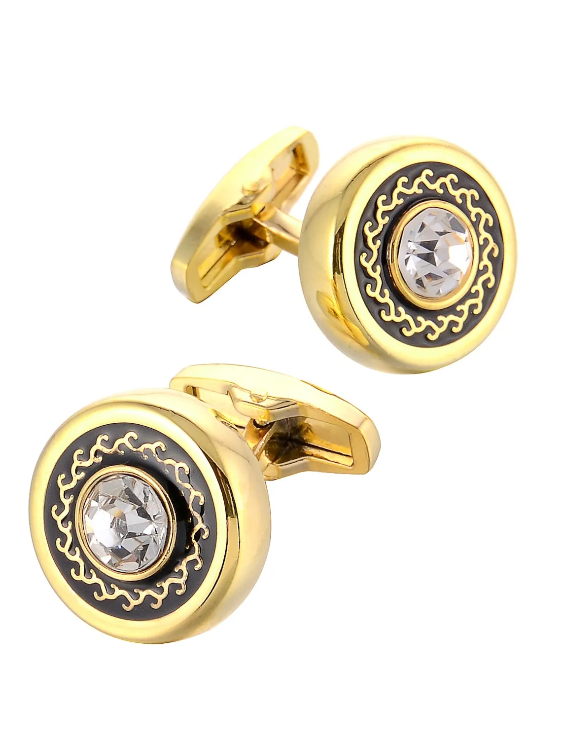 Men's Fashion 2Pcs Cufflinks Golden Geometric with Rhinestones sold by Lavetir