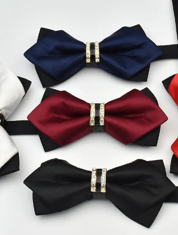 Men's Solid Colored Bow Tie with Rhinestones made by Lavetir