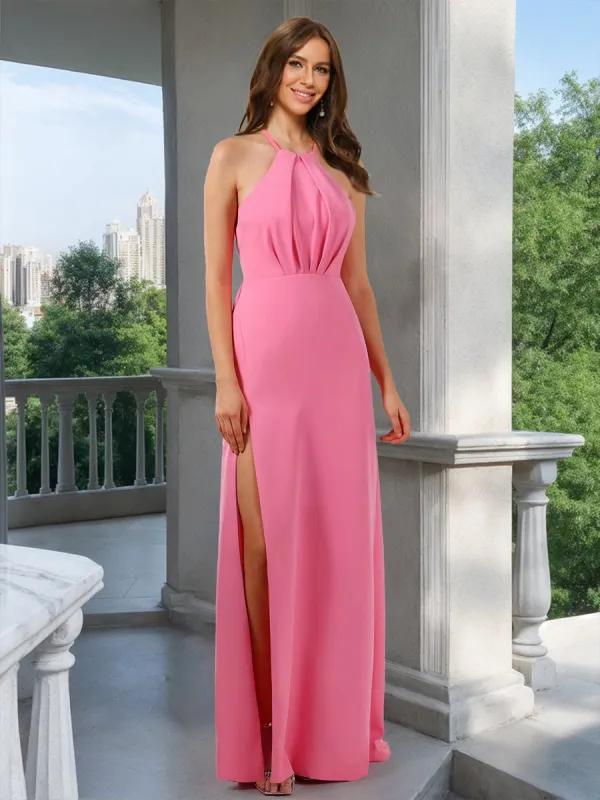 Sheath/Column Halter Sleeveless Prom Dresses with Split Side sold by Lavetir