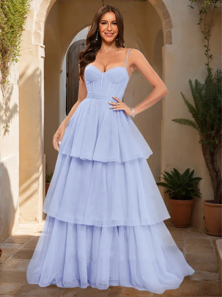 A-Line/Princess Spaghetti Straps Sleeveless Tiered Prom Dresses sold by Lavetir