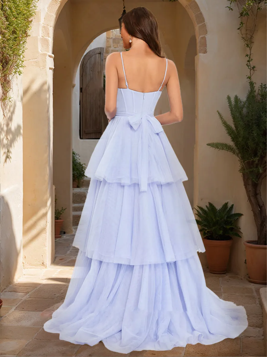 A-Line/Princess Spaghetti Straps Sleeveless Tiered Prom Dresses sold by Lavetir product image thumbnail 2