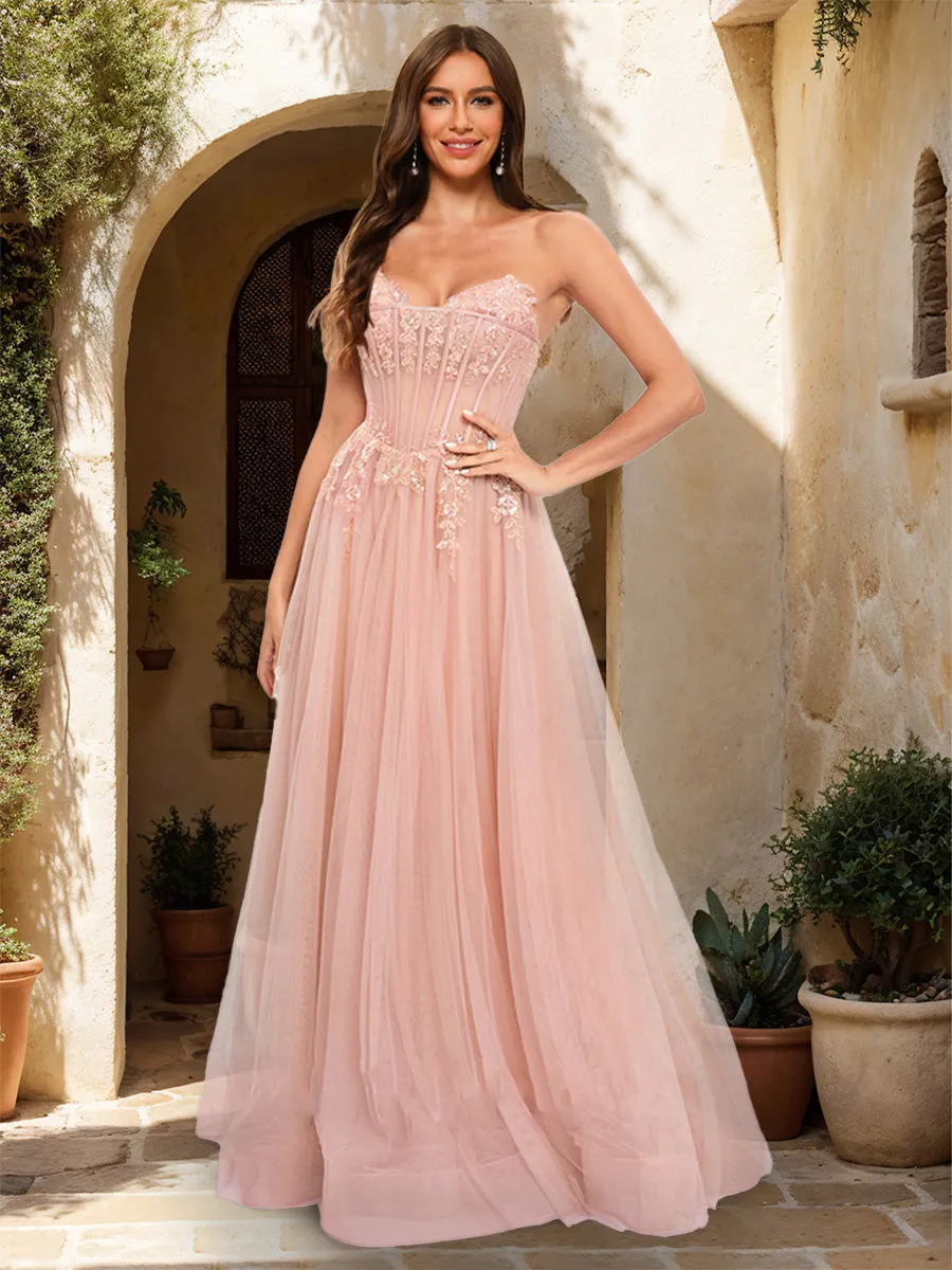A-Line/Princess Strapless Sleeveless Prom Dresses with Applique sold by Lavetir
