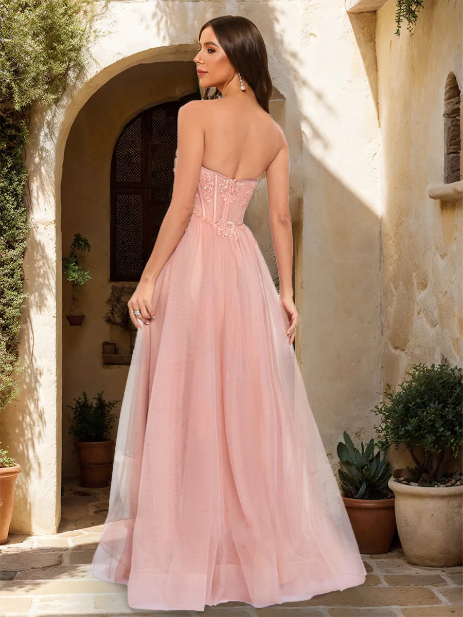 A-Line/Princess Strapless Sleeveless Prom Dresses with Applique sold by Lavetir product image thumbnail 2
