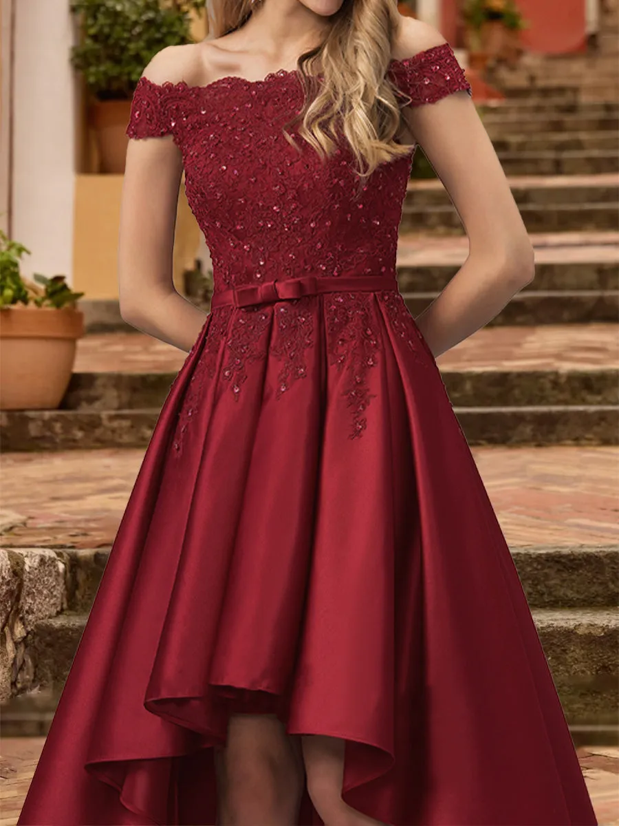 A-Line/Princess Off the Shoulder Short Sleeves Prom Dresses with Sequins sold by Lavetir product image thumbnail 3
