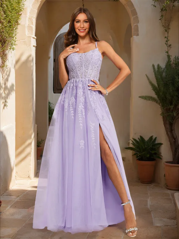 Ball Gown Scoop Sleeveless Prom Dresses with Applique sold by Lavetir