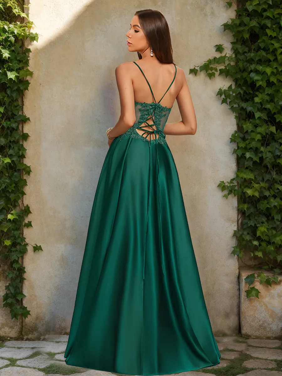 A-Line/Princess V-Neck Sleeveless Prom Dresses with Split Side sold by Lavetir product image thumbnail 2