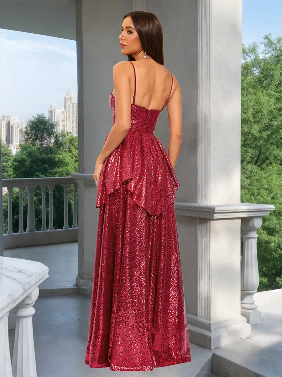 A-Line/Princess Spaghetti Straps Sleeveless Prom Dresses with Split Side sold by Lavetir product image thumbnail 2